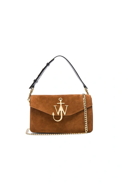 Jw Anderson Logo Leather-trimmed Suede Shoulder Bag In Tan