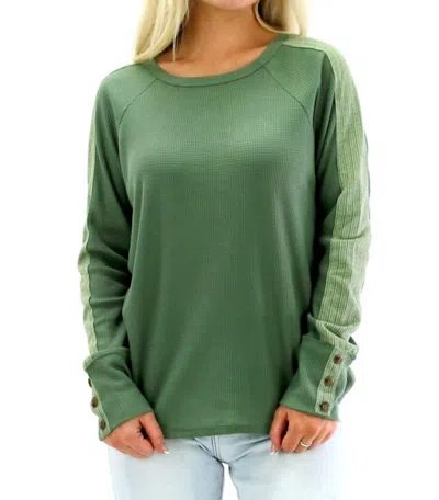 Mystree Eliana Mixed Waffle Wide Neck Slim Knit Top In Cactus In Green