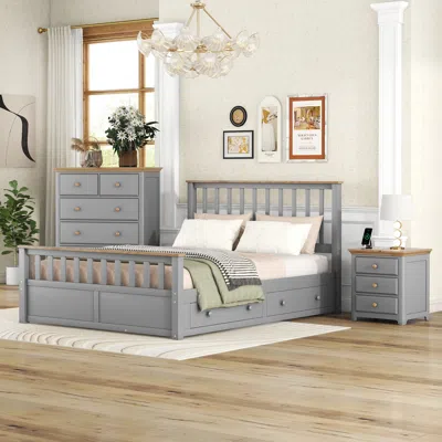 Simplie Fun 3-pieces Bedroom Sets Queen Size Platform Bed In Gray