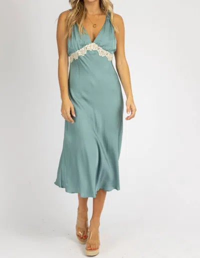 Olivaceous Moss Lace Midi Slip Dress In Green