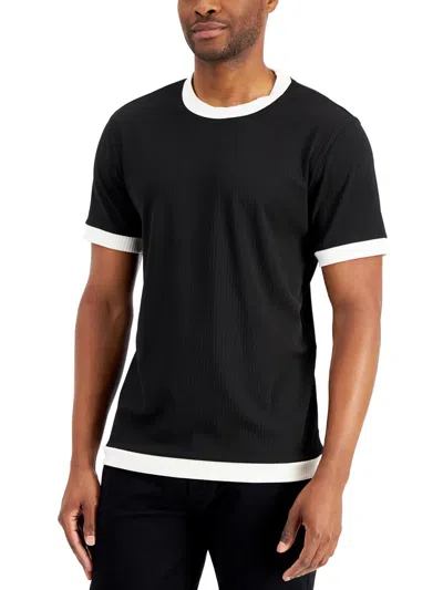 Alfani Mens Ribbed Knit Crewneck T-shirt In Black