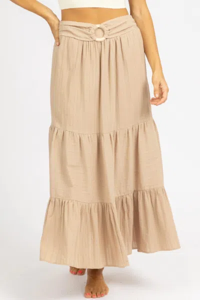 Promesa Woven Belted Maxi Skirt In Beige