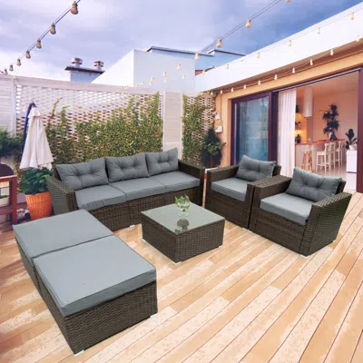 Simplie Fun 6 Piece Patio Rattan Wicker Outdoor Furniture Conversation Sofa Set In Gray
