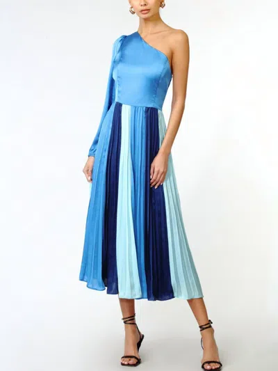 Adelyn Rae Cher One Shoulder Colorblock Midi Dress In Blue
