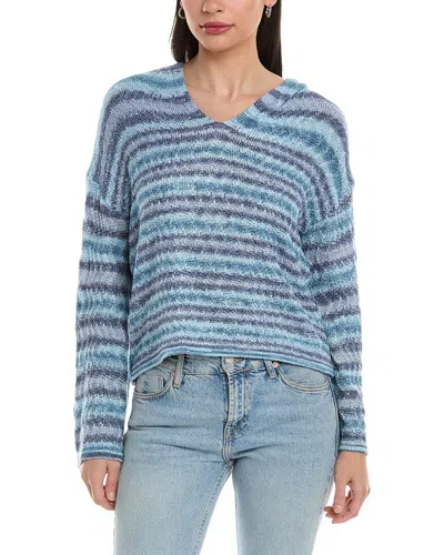 Rain Stripe Slub Knit Hoodie Sweater In Blue