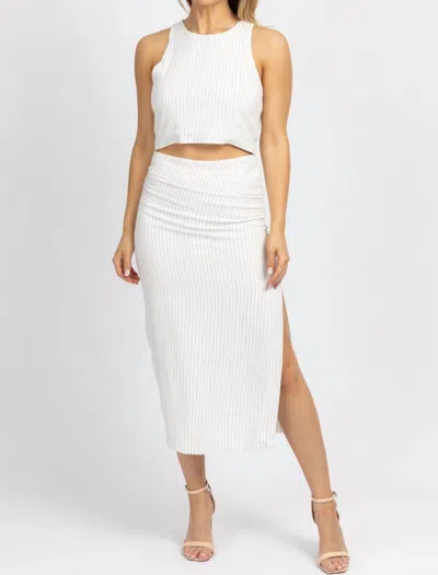 Miou Muse Linen Pinstripe Midi Skirt Set In White
