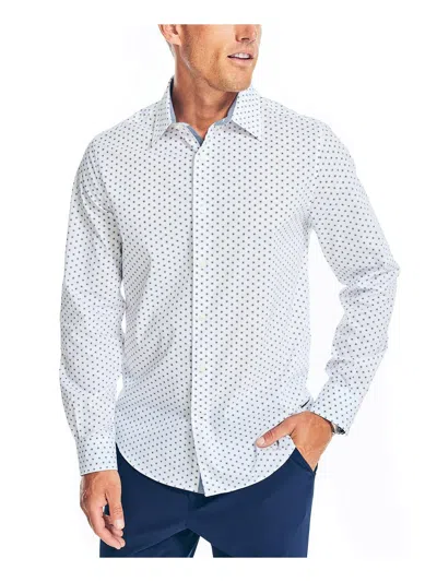 Nautica Mens Pattern Collared Button-down Shirt In White