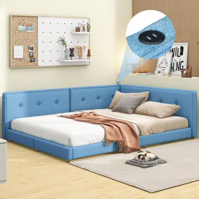 Simplie Fun Upholstered Full Size Platform Bed In Blue