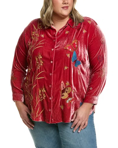 Johnny Was Plus Aria Oversized Silk-blend Shirt In Red