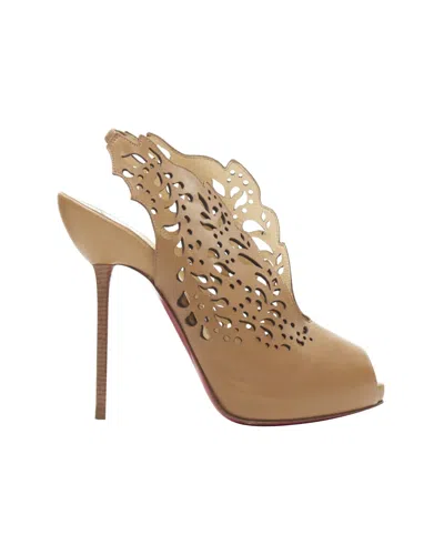 Christian Louboutin Markesling 130 Tan Brown Laser Cut Peep Toe Bootie In Beige