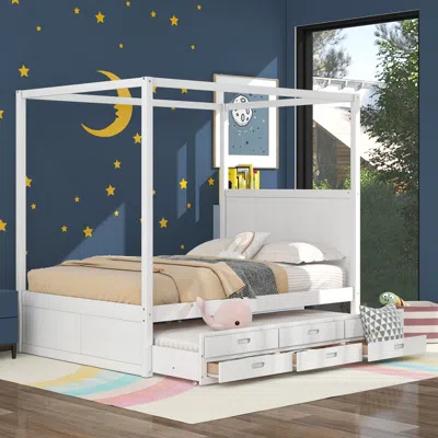 Simplie Fun Queen Size Canopy Platform Bed In White