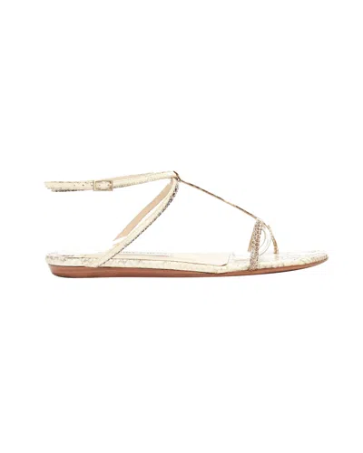 Jimmy Choo Nude Scaled Leather Strappy Thong Flat Sandals In Gold