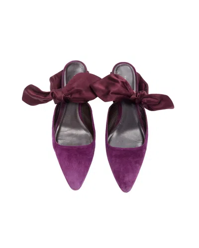 The Row Coco Bow Purple Velvet Silk Tie Kitten Mule Heels In Red
