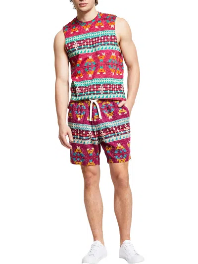 Sun + Stone Mens Linen Blend Aztec Print Casual Shorts In Multi