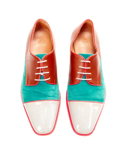 Christian Louboutin Green Suede Neon Piping Brown Brogues In Blue