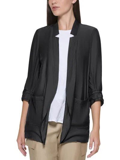 Dkny Womens Ruched Suit Separate Open-front Blazer In Black