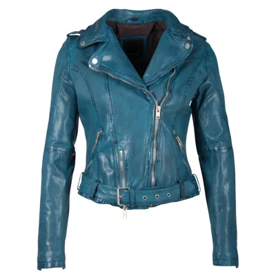 Mauritius Wild Rf Leather Jacket In Teal In Blue