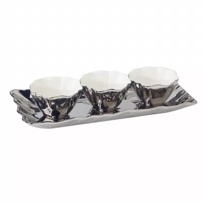 Certified International Silver-tone Coast 4 Piece Tray And Condiment Bowls, Service For 1