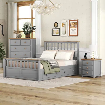 Simplie Fun 3-pieces Bedroom Sets Full Size Platform Bed In Gray