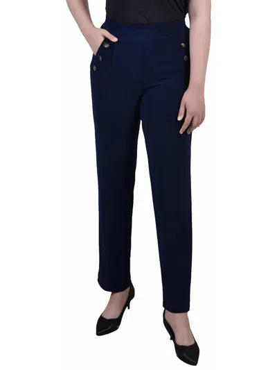 Ny Collection Petites Womens High Waist Work Wear Trouser Pants In Blue