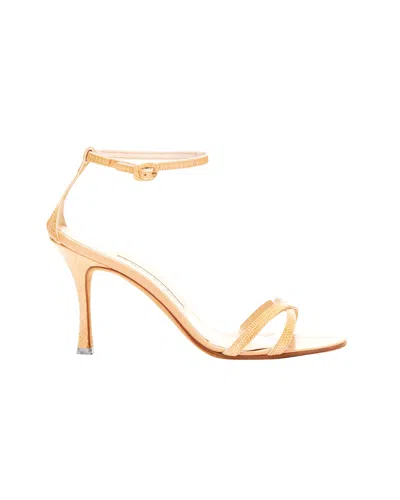 Manolo Blahnik Nude Scaled Leather Minimal Strappy Sandals In Beige