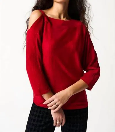 Joseph Ribkoff Sparkle Knit Cold-shoulder Sweater Top In Red