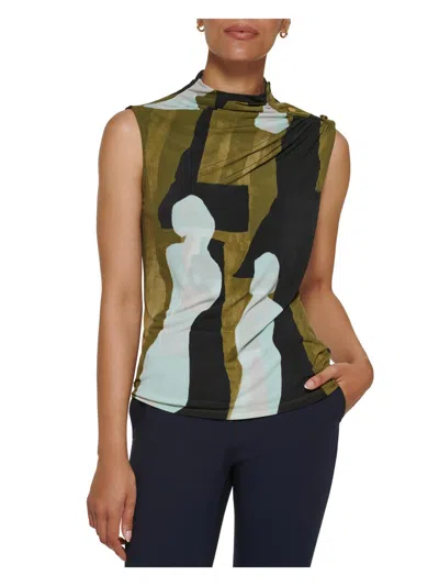 Dkny Womens Abstract Print Sleeveless Pullover Top In Green