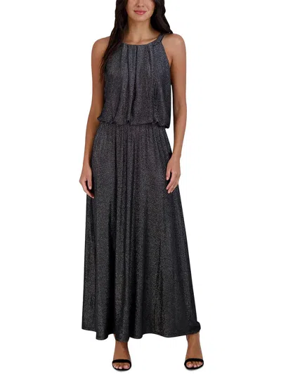 Signature By Robbie Bee Womens Metallic Maxi Evening Dress In Silver
