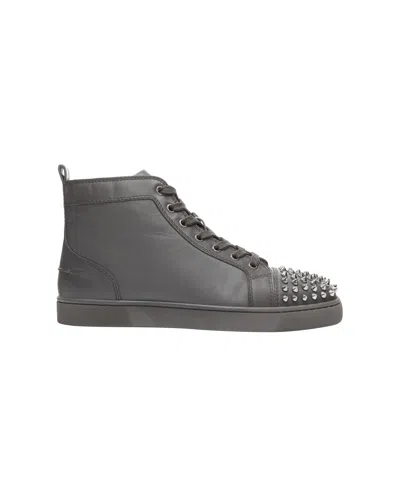 Christian Louboutin Lou Spikes Orlatno Brown Studded Toe High Top Sneaker In Grey