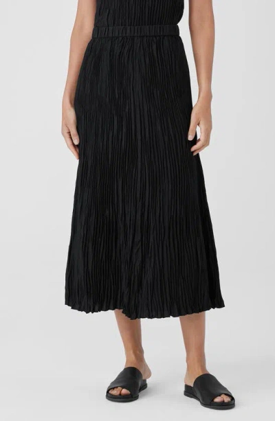 Eileen Fisher Pleated Silk Midi Skirt In Black