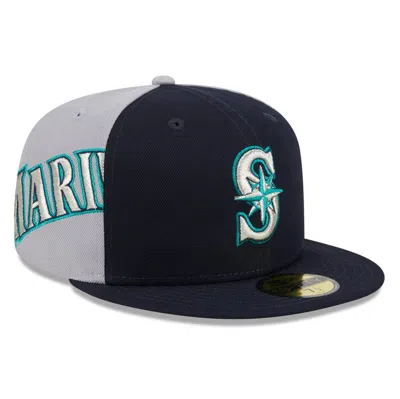 New Era Men's Navy/gray Seattle Mariners Gameday Sideswipe 59fifty Fitted Hat In Navy Gray