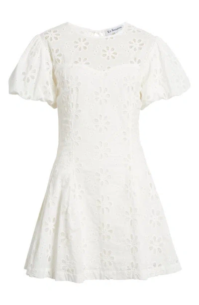 En Saison Adina Puff Sleeve Broderie Anglaise Minidress In Off White