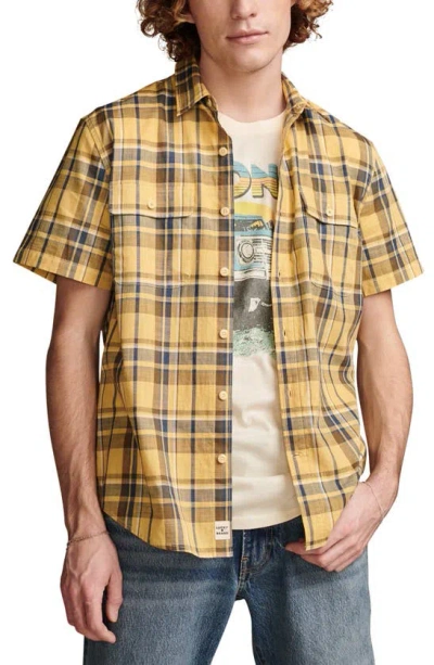 Lucky Brand Plaid Short Sleeve Cotton Button-up Shirt In Yellow Plaid