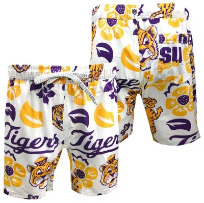 Wes & Willy Kids' Youth  White Lsu Tigers Allover Print Vault Tech Swim Trunks