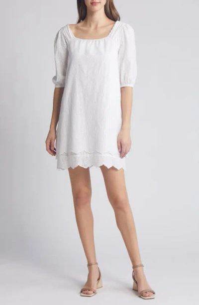 Caslon Eyelet Cotton Shift Dress In White