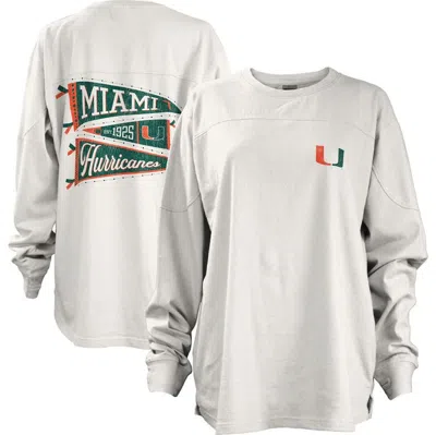 Pressbox White Miami Hurricanes Pennant Stack Oversized Long Sleeve T-shirt