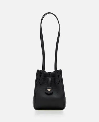 Fendi Mini  Origami Leather Shoulder Bag In Black