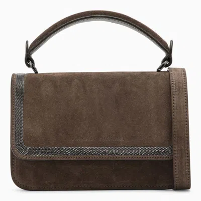 Brunello Cucinelli Brown Suede Leather Small Handbag Women In Beige