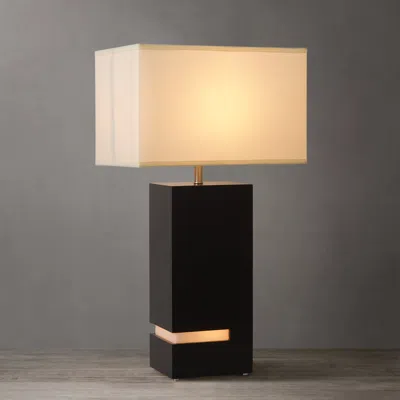 Nova Of California Zen Standing Table Lamp - Gilded Ebony Wood Finish, Weathered Brass, White Linen Shade In Black