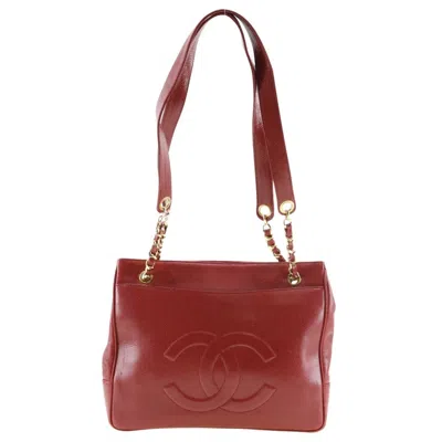 Pre-owned Chanel Logo Cc Leather Tote Bag () In Red