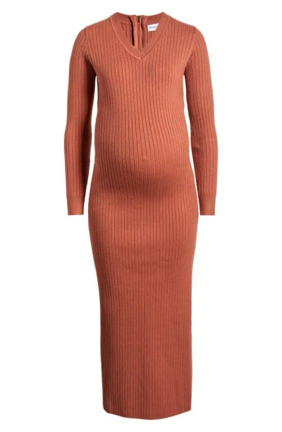 Marion Long Sleeve Maternity/nursing Sweater Dress In Copper