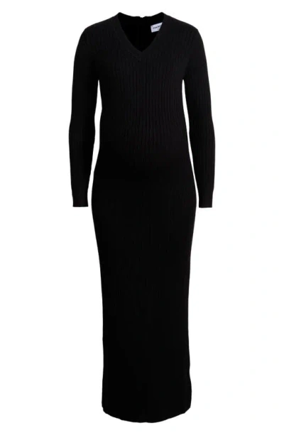 Marion Long Sleeve Maternity/nursing Sweater Dress In Soft Black