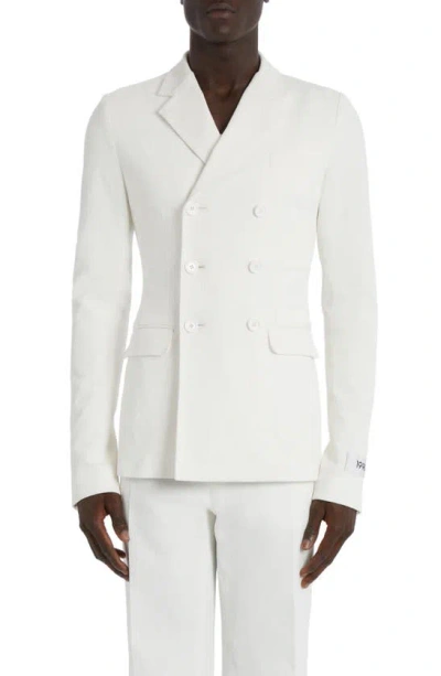 Dolce & Gabbana Crinkle Texture Double Breasted Stretch Cotton Blend Sport Coat In Bianco Ottico