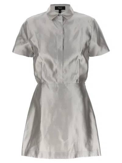 Theory Silk Mini Dress In Gray