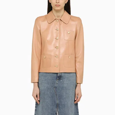 Gucci Light Pink Leather Jacket In Brown