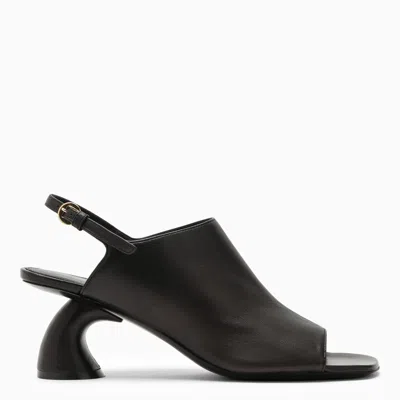 Dries Van Noten Black Leather Sandal With Heel