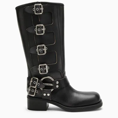 Miu Miu Boots With Black Leather Buckles In Multi