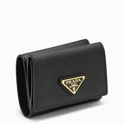 Prada Small Black Saffiano Wallet With Logo