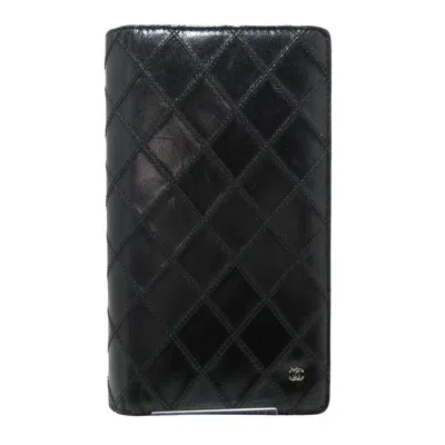 Pre-owned Chanel Bicolore Black Leather Wallet  ()