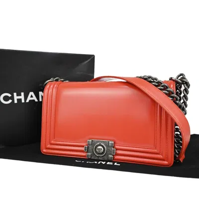 Pre-owned Chanel Boy Red Leather Shoulder Bag ()